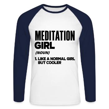 Meditation Girl Noun Meditate Meditation Relaxatio - Unisex Baseballshirt langarm - Weiß/Navy - Vorne - Nik (191cm)
