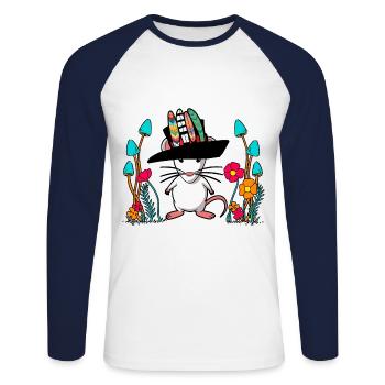 Herbst Maus Hippie Vintage Retro Nager Ratte - Unisex Baseballshirt langarm - Weiß/Navy - Vorne - Nik (191cm)