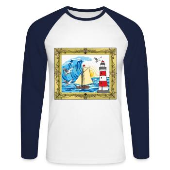 Sea Ship Maritime Seafarers Sailors Lighthouse - Unisex Long Sleeve Baseball T-Shirt - white/navy - Front - Nik (191cm)