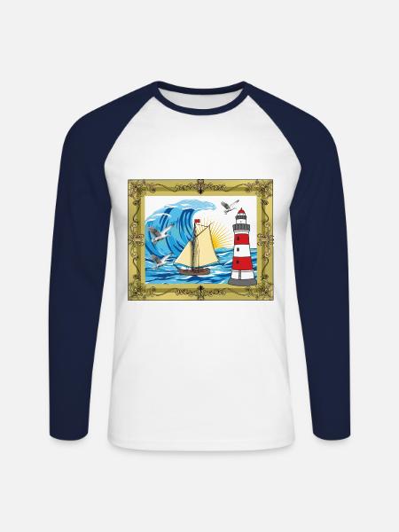 Meer Schiff maritim Seefahrer Seemänner Leuchtturm - Unisex Baseballshirt langarm - Weiß/Navy