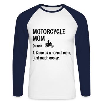 Maman de moto identique à une maman normale, juste beaucoup cool - T-shirt baseball manches longues Homme - blanc/marine - Devant - Nik (191cm)
