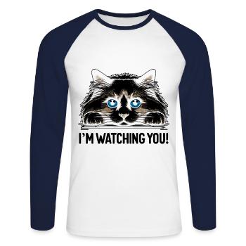 I'm Watching You Ragdoll Cat Lover Ragdolls Cats - Unisex Long Sleeve Baseball T-Shirt - white/navy - Front - Nik (191cm)