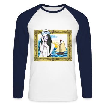 Marin maritime Fille Voile - T-shirt baseball manches longues Homme - blanc/marine - Devant - Nik (191cm)