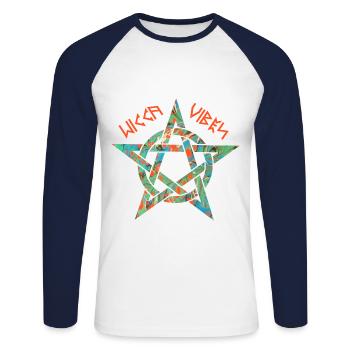 pentagram 3 e 4 wicca vibes runes - Unisex Long Sleeve Baseball T-Shirt - white/navy - Front - Nik (191cm)