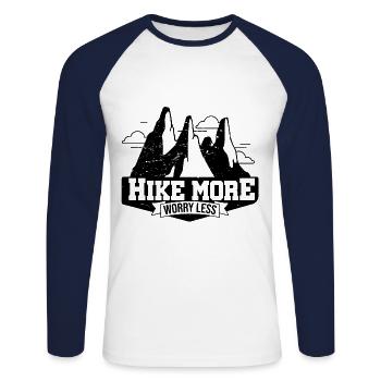 Hike More Worry Less Hiking Trekking Hiker Nature - Unisex Baseballshirt langarm - Weiß/Navy - Vorne - Nik (191cm)