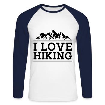 I Love Hiking Graphic Trekking Outdoor Mountaineer - Unisex Baseballshirt langarm - Weiß/Navy - Vorne - Nik (191cm)