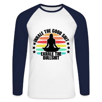 Inhale The Good Shit Exhale The Bullshit Relaxatio - Unisex Baseballshirt langarm - Weiß/Navy - Vorne - Nik (191cm)