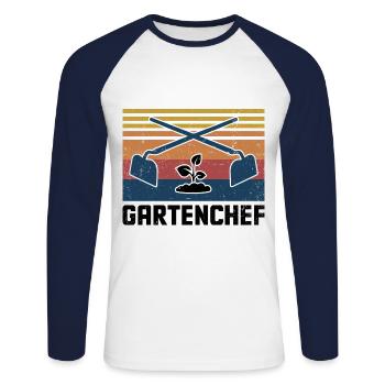 Gartenchef Gärtnerei Gärtner Garten Rasenmäher Gär - Unisex Baseballshirt langarm - Weiß/Navy - Vorne - Nik (191cm)