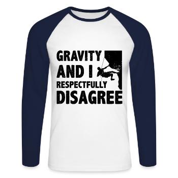 Gravity And I Respectfully Disagree Bouldering Cli - Unisex Long Sleeve Baseball T-Shirt - white/navy - Front - Nik (191cm)