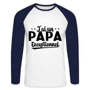 Fête des Pères - J'ai Un Papa Exceptionnel - T-shirt baseball manches longues Homme - blanc/marine - Devant - Nik (191cm)