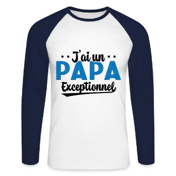 Fête des Pères - J'ai Un Papa Exceptionnel - T-shirt baseball manches longues Homme - blanc/marine - Devant - Nik (191cm)