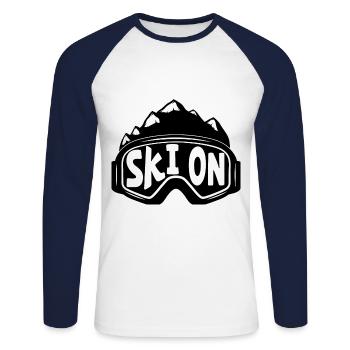 Ski mit Brille Skifahrer Skifahren Wintersport Ski - Unisex Baseballshirt langarm - Weiß/Navy - Vorne - Nik (191cm)