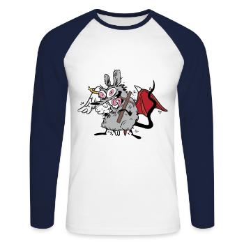 Halloween Kreuz Kreuze Kruzifix Nager Ratte - Unisex Baseballshirt langarm - Weiß/Navy - Vorne - Nik (191cm)