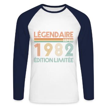 Légendaire Depuis 1982 - T-shirt baseball manches longues Homme - blanc/marine - Devant - Nik (191cm)