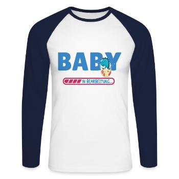 Bébé en cours - T-shirt baseball manches longues Homme - blanc/marine - Devant - Nik (191cm)