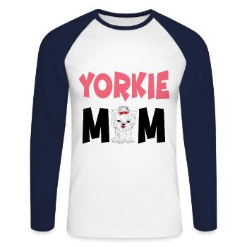 Proud To Be A Yorkie Mom - Unisex Long Sleeve Baseball T-Shirt - white/navy - Front - Nik (191cm)