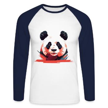 Urban Panda Poly Art Panda Bear Polygones Design - T-shirt baseball manches longues Homme - blanc/marine - Devant - Nik (191cm)
