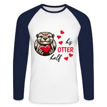 Otter Half Love Gift - Unisex Long Sleeve Baseball T-Shirt - white/navy - Front - Nik (191cm)