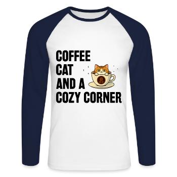 Chat de café et un coin douillet Dictons pour - T-shirt baseball manches longues Homme - blanc/marine - Devant - Nik (191cm)