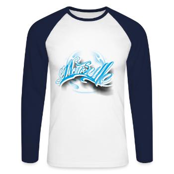 Marseille tattoo - T-shirt baseball manches longues Homme - blanc/marine - Devant - Nik (191cm)