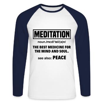 Meditation Noun Definition Meditate Relaxation Spi - Unisex Baseballshirt langarm - Weiß/Navy - Vorne - Nik (191cm)