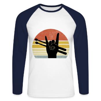 Retro Drummer Drum Music Lover Drumming - Unisex Long Sleeve Baseball T-Shirt - white/navy - Front - Nik (191cm)