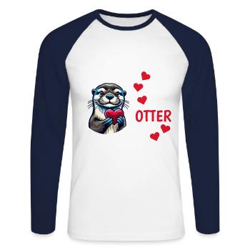 Otter Half Love Gift - Unisex Long Sleeve Baseball T-Shirt - white/navy - Front - Nik (191cm)