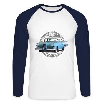 American Power Vintage Shield 1 - Unisex Long Sleeve Baseball T-Shirt - white/navy - Front - Nik (191cm)