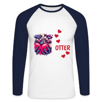 Otter Half Love Gift - Unisex Long Sleeve Baseball T-Shirt - white/navy - Front - Nik (191cm)