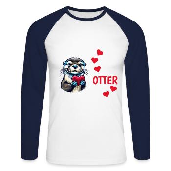 Otter Half Love Gift - Unisex Long Sleeve Baseball T-Shirt - white/navy - Front - Nik (191cm)