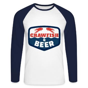 Écrevisses et bière – Maritime Delight - T-shirt baseball manches longues Homme - blanc/marine - Devant - Nik (191cm)