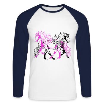 Heavenly Wild Horses Stallion Rider Rider Horses - T-shirt baseball manches longues Homme - blanc/marine - Devant - Nik (191cm)