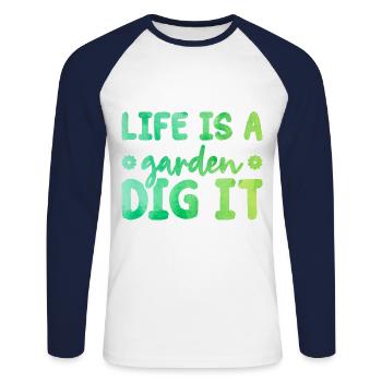 Life Is a Garden Dig It Gardener Gardening Garden - Unisex Baseballshirt langarm - Weiß/Navy - Vorne - Nik (191cm)