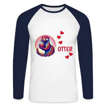 Otter Half Love Gift - Unisex Long Sleeve Baseball T-Shirt - white/navy - Front - Nik (191cm)