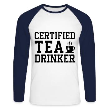 Certified Tea Drinker Tea Lover Drinking Tea Cup O - Unisex Baseballshirt langarm - Weiß/Navy - Vorne - Nik (191cm)