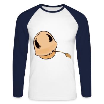 minimaliste poney cheval chevaux poulain bouche - T-shirt baseball manches longues Homme - blanc/marine - Devant - Nik (191cm)