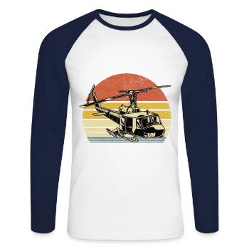 Rétro hélicoptère aviateur pilote hélicoptère hélicoptère - T-shirt baseball manches longues Homme - blanc/marine - Devant - Nik (191cm)