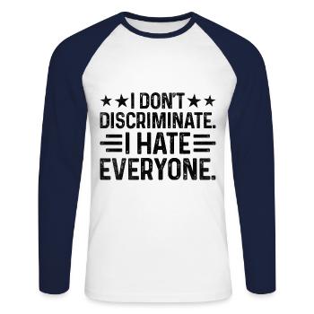 JE NE FAIS PAS DE DISCRIMINATION JE DÉTESTE TOUT LE MONDE Dictons Pour - T-shirt baseball manches longues Homme - blanc/marine - Devant - Nik (191cm)