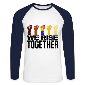 We Rise Together Bisexual Gay Trans Queer Lgbtq Ra - Unisex Baseballshirt langarm - Weiß/Navy - Vorne - Nik (191cm)
