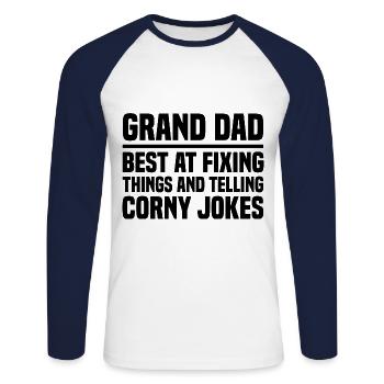 Grand Dad Best At Fixing Things And Telling Corny - Unisex Long Sleeve Baseball T-Shirt - white/navy - Front - Nik (191cm)
