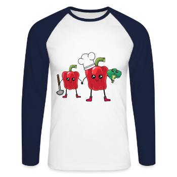 Paprika Gemüse Kawai Koch Gastgeber Kochkunst - Unisex Baseballshirt langarm - Weiß/Navy - Vorne - Nik (191cm)