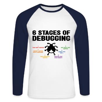 6 Stages Of Debugging Coder Programmer Software De - Unisex Baseballshirt langarm - Weiß/Navy - Vorne - Nik (191cm)