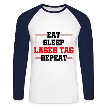 Eat Sleep Laser Tag Repeat Lasertag Player Laserga - Unisex Baseballshirt langarm - Weiß/Navy - Vorne - Nik (191cm)