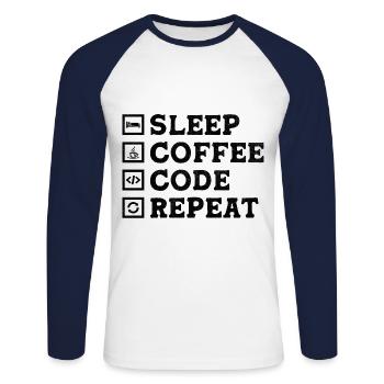 Café Codage Programmeur Codeur Développeur Nerd Coff - T-shirt baseball manches longues Homme - blanc/marine - Devant - Nik (191cm)