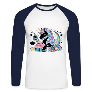 Unicorn Cupcake Heart Baker Baking Bake Cupcakes - Unisex Long Sleeve Baseball T-Shirt - white/navy - Front - Nik (191cm)