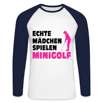 Echte Mädchen Spielen Minigolf Golfspieler Golfen - Unisex Baseballshirt langarm - Weiß/Navy - Vorne - Nik (191cm)