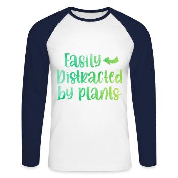 Easily Distracted By Plants Gardening Gardener Lan - Unisex Baseballshirt langarm - Weiß/Navy - Vorne - Nik (191cm)