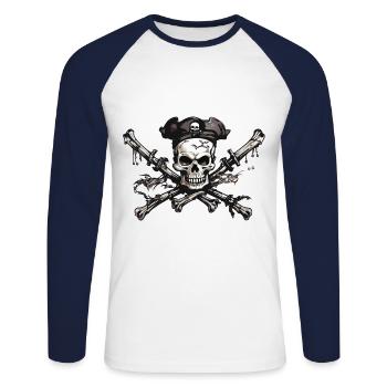 Pirate Flag Skull Buccaneer Halloween Design - Unisex Long Sleeve Baseball T-Shirt - white/navy - Front - Nik (191cm)