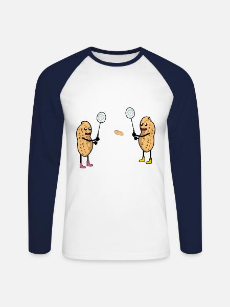Grappige Pinda Tennis Tennisser Pinda's Sport - Mannen baseballshirt lange mouw - wit/navy