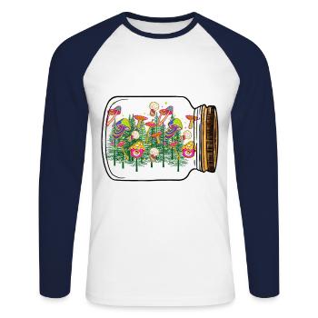 Champignons de forêt Champignon Nature Nature Amoureux de la nature Octobre - T-shirt baseball manches longues Homme - blanc/marine - Devant - Nik (191cm)